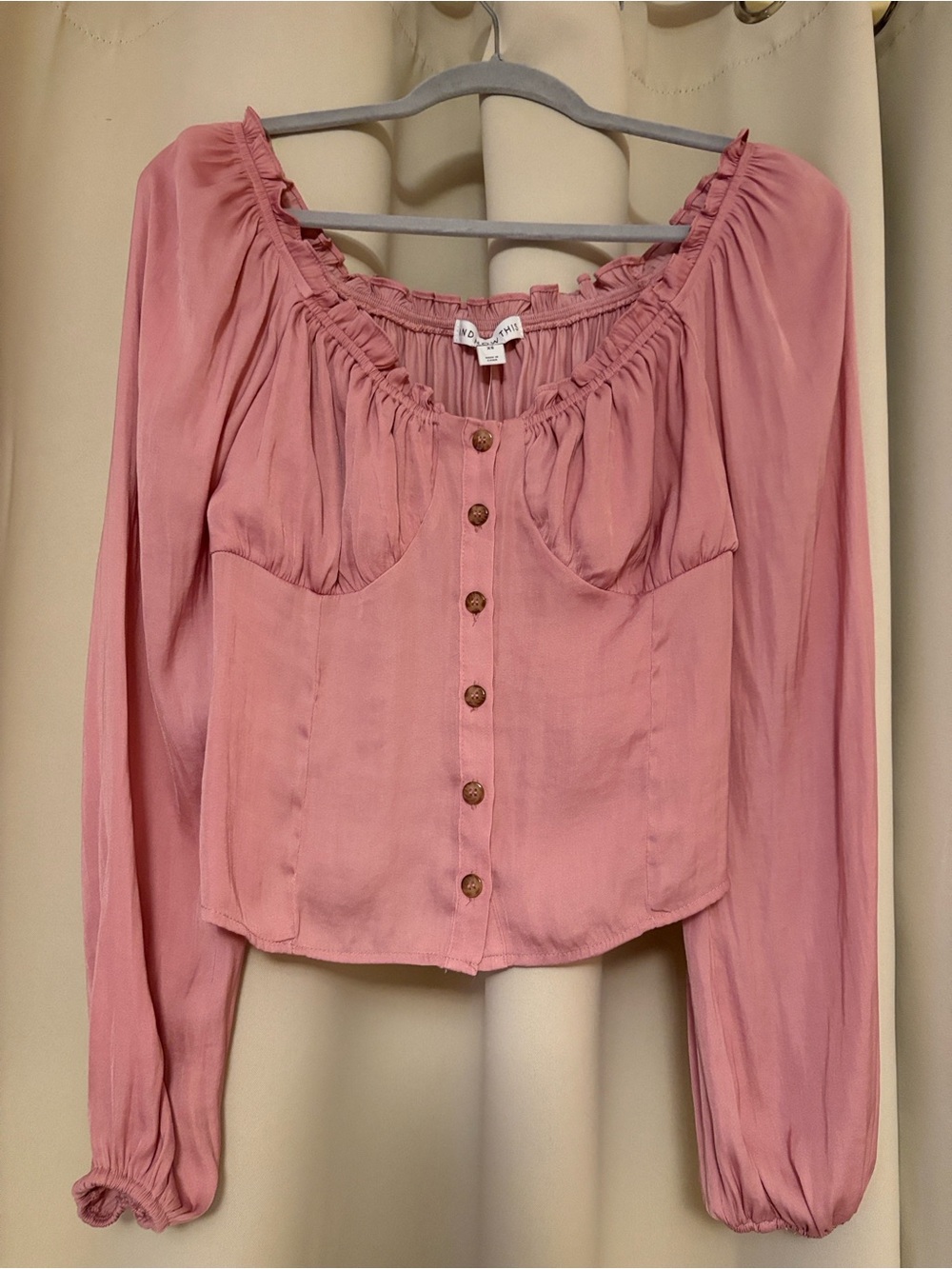 Romantic Rose Pink Puff-Sleeve Button Blouse ~ New